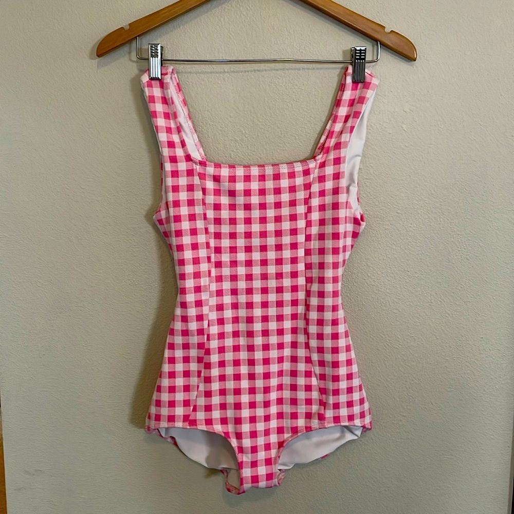 Seea Pink and White Checkered One Piece Swimsuit